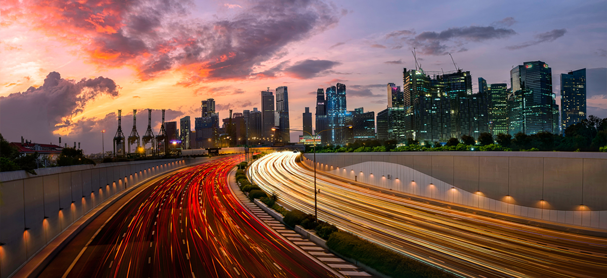 Busy road with streaky car lights