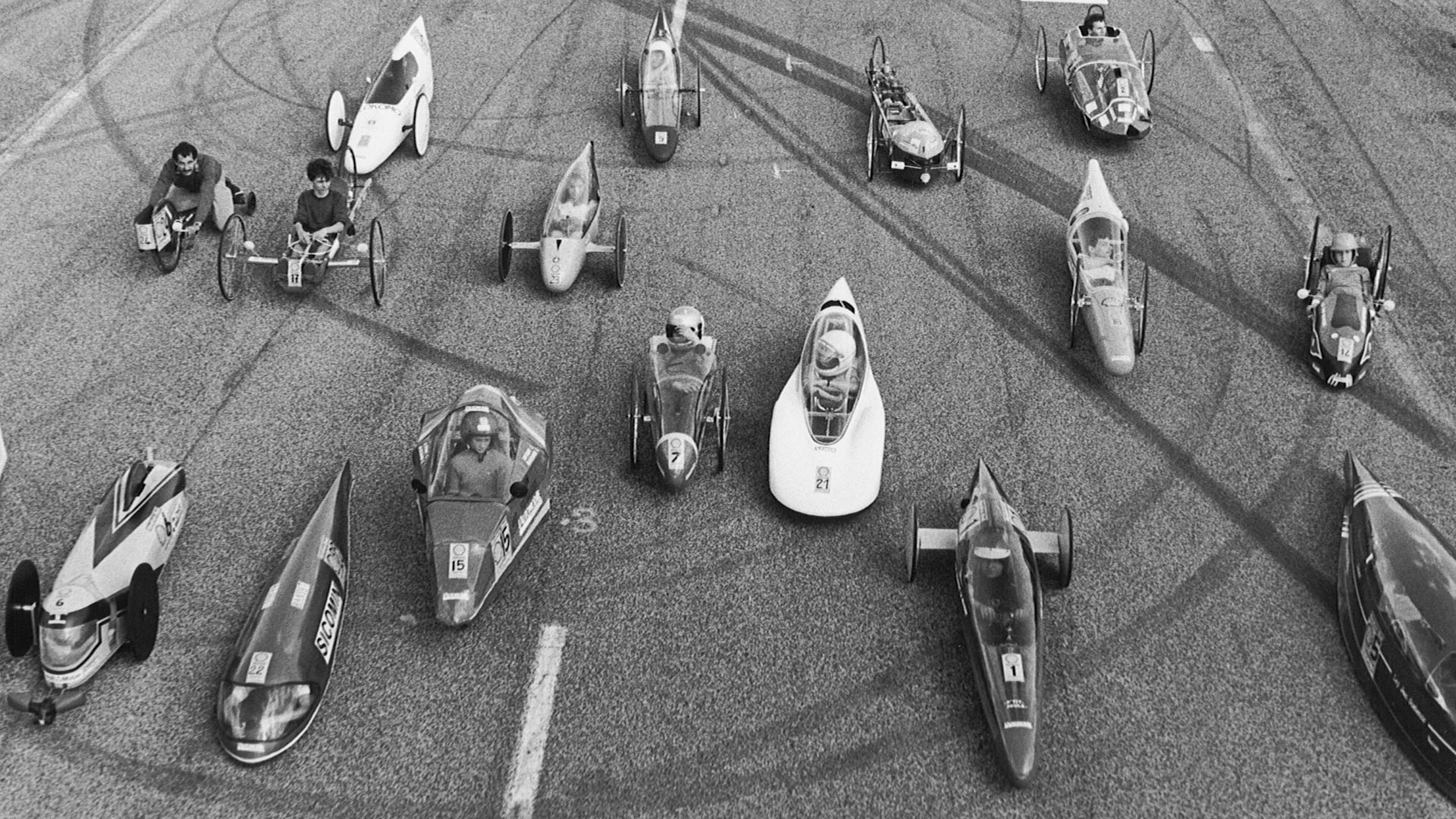 Shell Eco-marathon cars on a racing track
